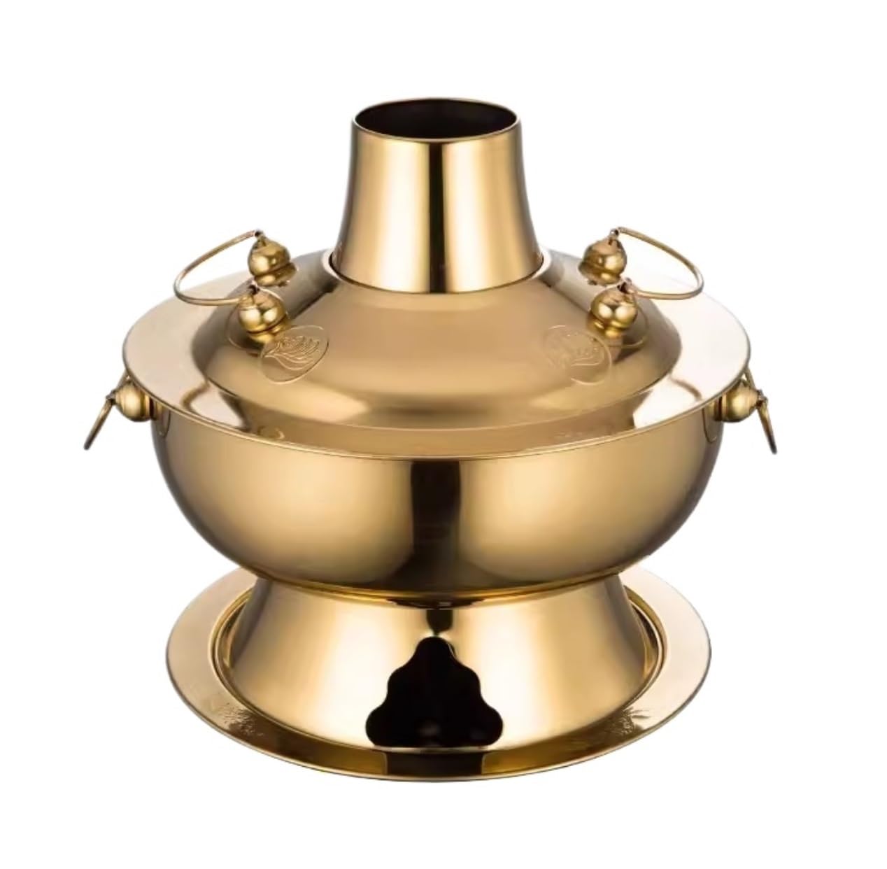 NGDFGR Chinese Charcoal Hotpot Chinese Copper Hot Pot Shabu Shabu With Chimney Stainless Steel Hot Pot Cooker Chinese Kitchen Cookware Copper Hot Pot,Gold-28cm