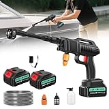 wowspeed Akku Hochdruckreiniger, 21V 62Bar Mobile Hochdruckreiniger Akku mit 2 Akkus, 6-in-1-Multifunktionsdüse, 5M Schlauch, Filterkessel, Tragbarer Druckreiniger für Auto, Terrasse