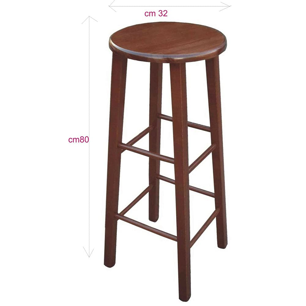 OKAFFAREFATTO MADDALONI Taburete silla de madera maciza con asiento redondo de color nogal oscuro alto 80 cm desde el suelo con patas rectas