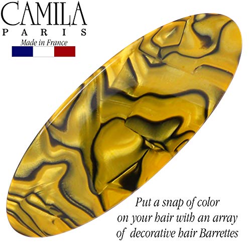 Camila Paris Cp3139 French Hair Barrette Clip Handmade Oval Yellow, Strong Hold Grip Hair Clips For Women, No Slip Rubberized Metal Closure, Durable Styling Girls Hair Accessories, Made In France #TOP1