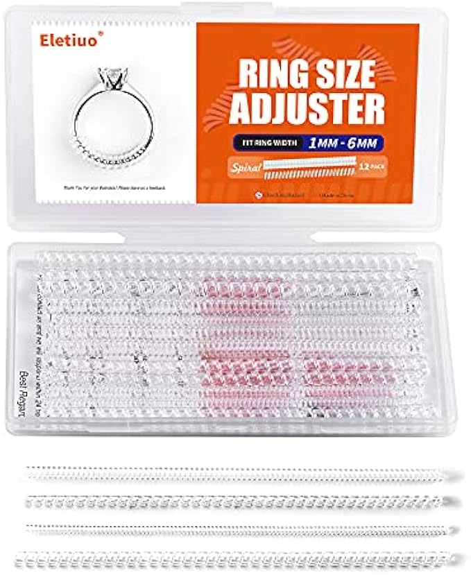 12 Pack Ring Size Adjusters for Loose Rings Invisible Clear Silicone Protective Clip Noodles Jewelry Fastener Connector Adjusters 4 Sizes Fit Almost Any Ring Men and Women