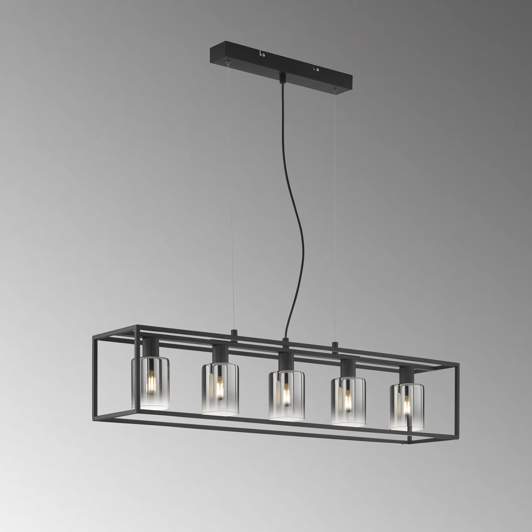 Fischer & Honsel | Floor lamp, Iska | sand black| glass | smoke color to clear | L: 22 cm, W: 22 cm, H: 143 cm| with switch switchable| 4x E14 max. 10.0 watts | 40428