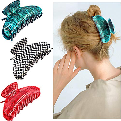 3 Pieces Celluloid Tortoise Design Big Banana Hair Claw Easy Clips for Women Girls