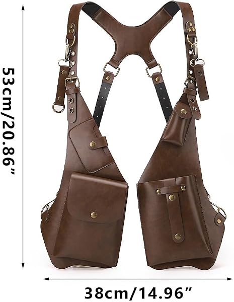 MiOYOOW Sac Bandoulière Double, Sac d'aisselle en Cuir PU Imperméable avec Bandoulière Réglable, Gilet Double Épaule Sous-Aisselle avec Poche pour Portefeuille, Téléphone et Clés - 3