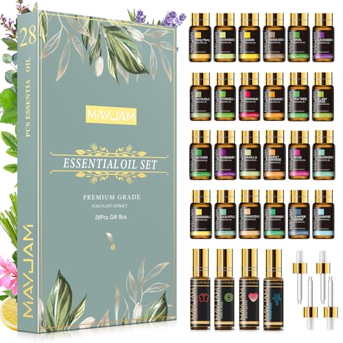 MAYJAM Essential Oils Set 28 - Essential Oils Gift Set for Humidifier, Diffusers, DIY, Home, 24 Single Essential Oil + 4 Blends Essential Oil