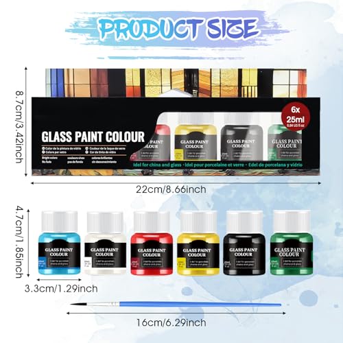 Allony Glasmalfarbe, Glasfarbe, ohne Backen, Keramikfarbe, ideal zum Bemalen von Tassen, Keramikvasen und Glas, 6 x 25 ml
