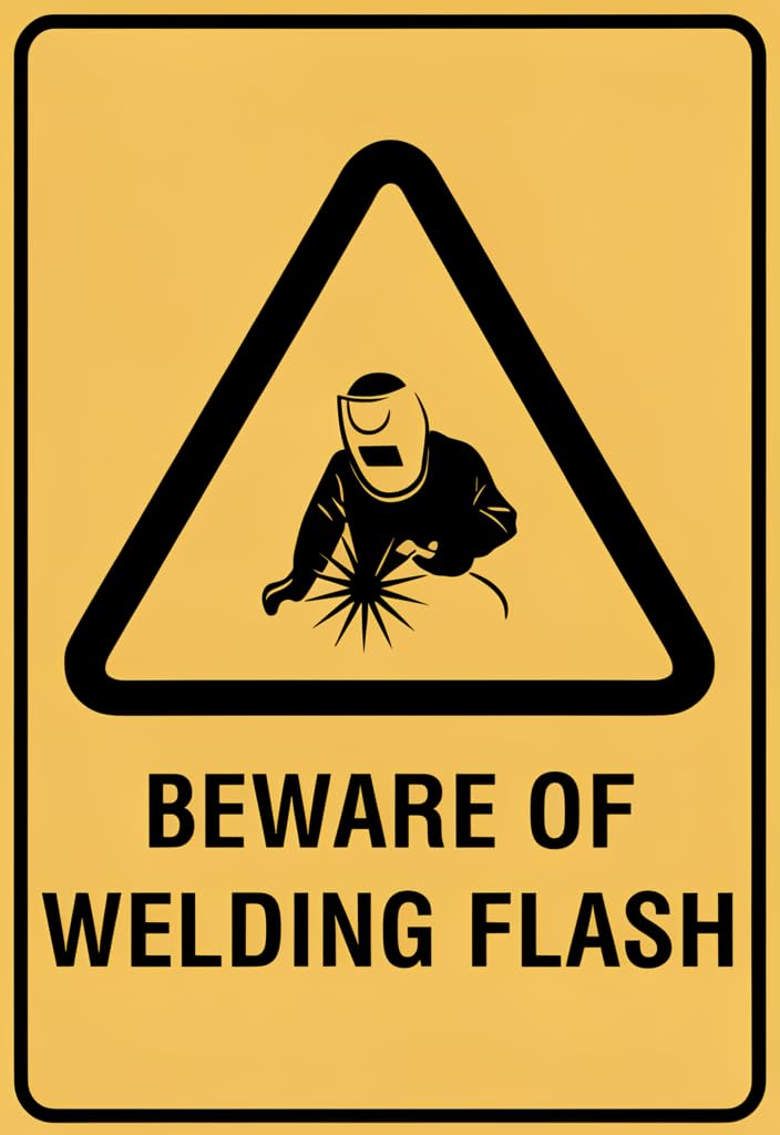 peiyeety Beware of Welding Flash Tin Sign 12x8 Inch Metal Wall Decor, Yellow Safety Warning Plaque for Welding Shop Garage Man Cave Workshop, Industrial Retro Sign Gift for Welders