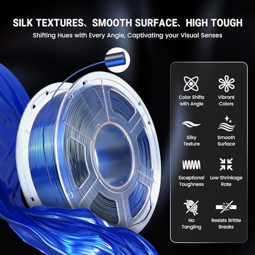 SUNLU Silk PLA Plus 3D Printer Filament, Dual Color Shiny PLA+ Filament 1.75mm, Silk Textures, 360° Spin Unveils Varied Colors, Dimensional Accuracy +/- 0.02mm, 1KG Spool(2.2lbs), Silk Black Blue