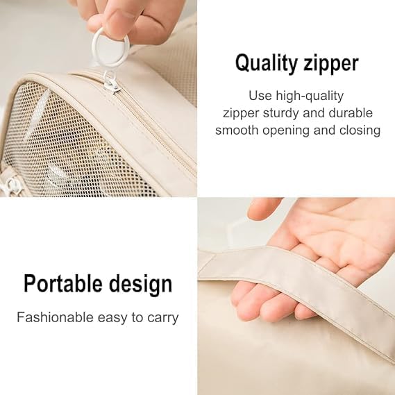 Image of Toiletry Bag for Travel Nylon Toiletry Kit Cosmetic Makeup Pouch Organizer Foldable Multifunction Bag for Brush /Shaving Kit /Medicine for Men & Women Waterproof (Beige) 15 cms