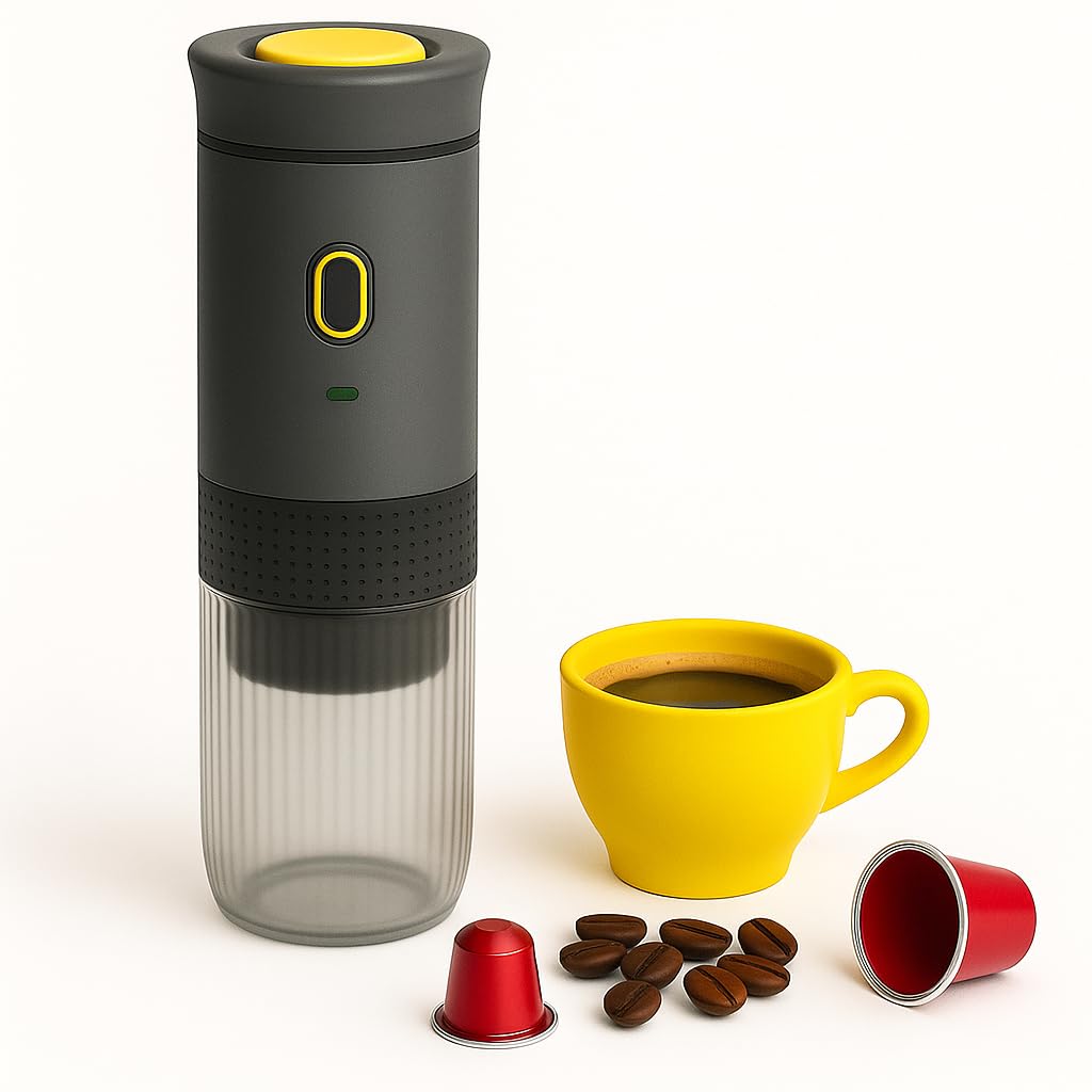 Portable Espresso Maker 3 in 1, Self-Heating 20 Bar, Compatible with Small or Large Capsules and Ground Coffee, USB Rechargeable Battery for Travel, Office, Camping (Grey)