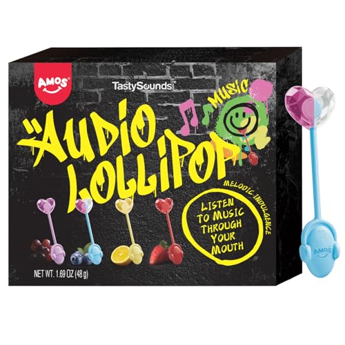 AMOS Music Lollipop Candy Suckers – TastySounds Audio Hip Hop Singing Lollipop, Assorted Fruit Flavors, Sugar-Free, Low-Calorie Snack, 4-Pack Gift Box