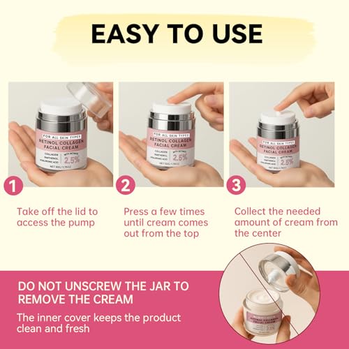 Roseblem Retinol Moisturizer Cream with Hyaluronic Acid, Women Anti-age Cream, Beauty Hydrating Moisturizer for Wrinkle, Repair Dark Spots, Skin Tightening and Collagen Production, All Kinds of Skin, 1.76 oz