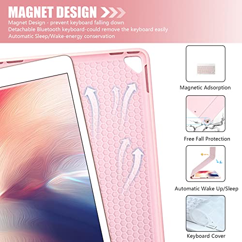 HOTLIFE Keyboard Case for iPad 10.2 Inch 9th Generation 2021/iPad 2020(8th Gen)/iPad 2019 (7th Gen)/iPad Air 3 2019/ipad Pro 10.5 inch, Built-in Pen Holder and Detachable Bluetooth Keyboard(Pink) - Image 3