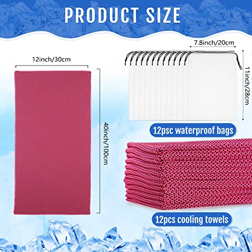 12 Pcs Cooling Towels For Face And Neck 12 X 40 Inch Workout Towels For Gym Fast Drying Hot Weather Gym Towels Sweat Rag Cold Cooling Cloth With 12 Bags For Athletes Sport Yoga Golf (Rose Red) #TOP1