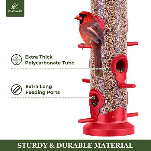 Kingsyard 2 Pack Tube Bird Feeders For Outdoors Hanging, Premium Hard Plastic Bird Feeder With 6 Feeding Ports, Weatherproof & Steel Hanger, Attracting For Wild Birds (Red) #TOP2