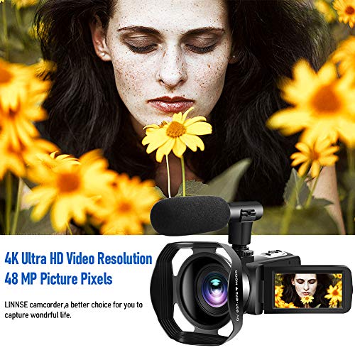 Video Camera 4K Camcorder Vlogging Camera with Microphone YouTube Camera Recorder Ultra HD 30MP 3.0\" IPS Touch Screen with Lens Hood & 2 Batteries - Thumbnail 2