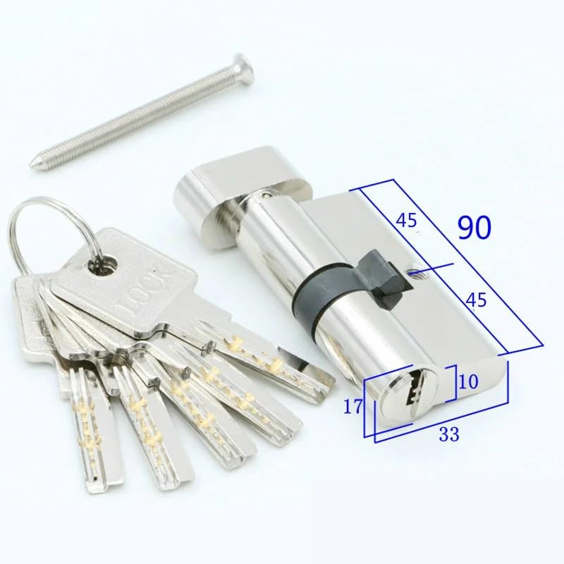 TüRschloss Türzylinder 55 60 65 70 75 80 85 90 Mm Kupfer-Schließzylinder For Innenbereich, Schlafzimmer, Wohnzimmer, Messing, Schlüsselverriegelung, 5 Schlüssel(90mm45add45)