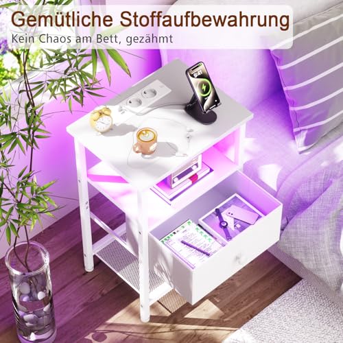 AMHANCIBLE Nachttisch, Beistelltisch mit Ladestation und LED-Leuchten – Ansicht 6