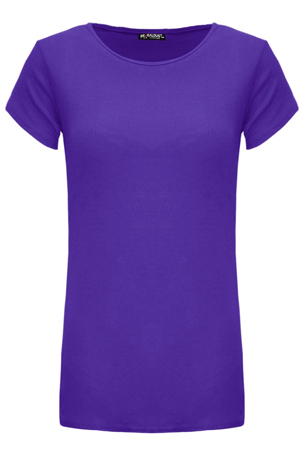 Fashion StarWomens Plain Ribbed Cap Sleeve Basic Stretchy T-Shirt Top