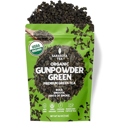 Organic Gunpowder Green Loose Leaf Tea | 100% USDA Organic Chinese Green Tea | Premium Grade | Bold & Earthy Flavor | 1lb Bulk Bag | High Antioxidants | Hot or Iced | Non-GMO