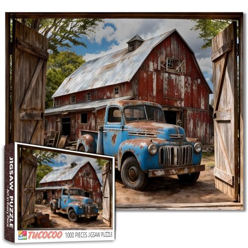 Old Truck and Farmhouse Puzzles for Adults 1000 Pieces Vintage Rustic Styles Art Jigsaw Puzzles Car DIY Handwork Puzzles for Home Decoration Difficult and Challenge Puzzle Family Games Gifts