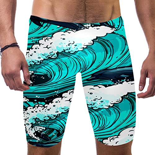 Traje de baño de natación jammer para hombre con diseño de delfín turquesa