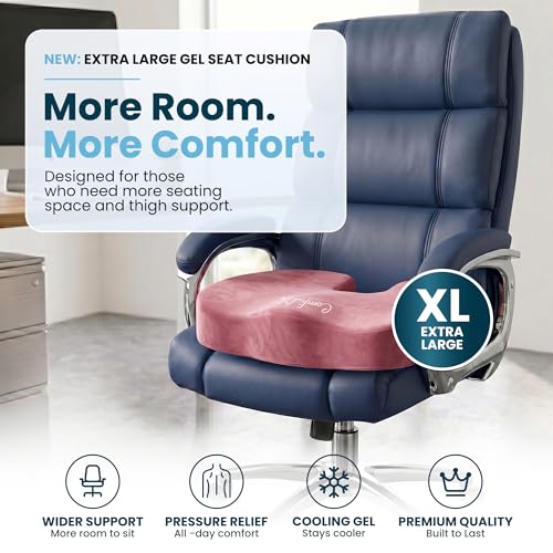 Image of ComfiLife Extra Large Gel & Memory Foam Seat Cushion - Doctor Recommended Office Chair Cushion, Car Seat Cushion - Back & Sciatica Pain Relief - Wide Seat Cushion for Big & Tall (Pink)