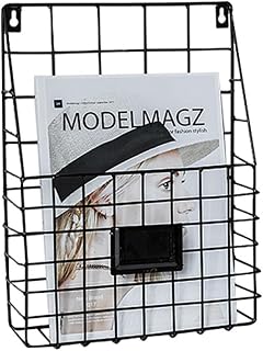 KICHOUSE Revistero Cesta Metálica de Hierro Negro Colgante Estilo Nórdico para Organizar Revistas y para Pared en Hogar y Oficina