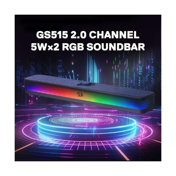 Redragon GS515 RGB Desktop Soundbar, 2.0 Channel Stereo Computer Speakers for Desktop with BT 5.3, USB-C/USB Powered, Black - Image 8