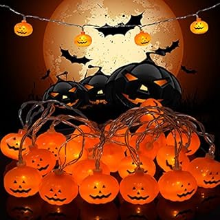 ANGSOU Halloween Pumpkin String Lights, Waterproof 10ft 20 LEDs 3D Pumpkin Lights for Outdoor Indoor Party Halloween Decoration