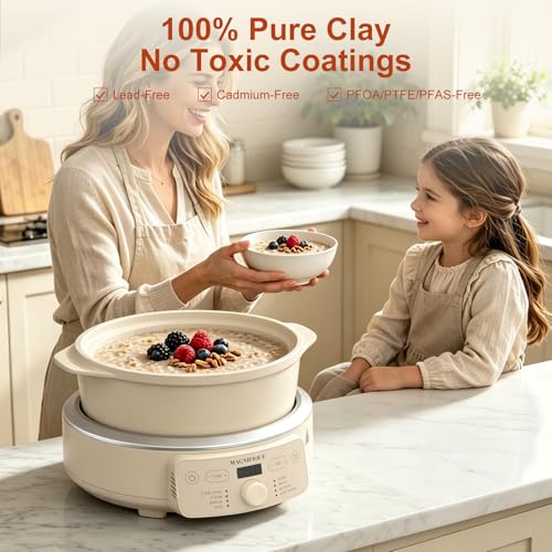 Image of MAGNIFIQUE Slow Cooker, 4.5 Quart 8-in-1 Clay Pot Multi-Cooker, Non-Toxic Slow Cooker with Removable Clay Pot, for Rice, Pasta, Steam & Proof, Nonstick, Oven Safe Pot to 500F, Oatmeal