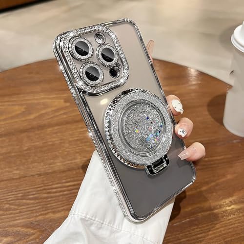Coque iPhone 13 paillettes avec anneau support diamant argenté