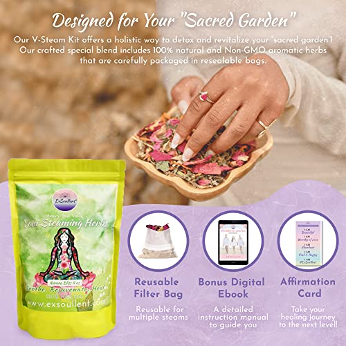Image of Yoni Steaming Herbs Kit, 100% Natural and Herbal Vaginal Steam for Feminine Self-Care at Home, Includes Reusable Filter Bag, Aurora Bliss Blend, 4 Ounces