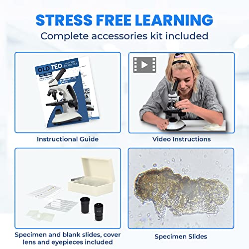 Old Ted 40X - 1000X Microscope For Adults And Students. Complete Microscope Kit Including Specimen Slide Samples, Detailed User Guide & Phone Microscope Adaptor. Ideal For Stem Projects. #TOP2