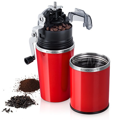 Travel Coffee Grinder Set Romaunt All In One Portable Manual Grind Brew Coffee Maker Single Serve 2X Stainless Steel Mug Ceramic Burr Brewer Gift (Red) #TOP19