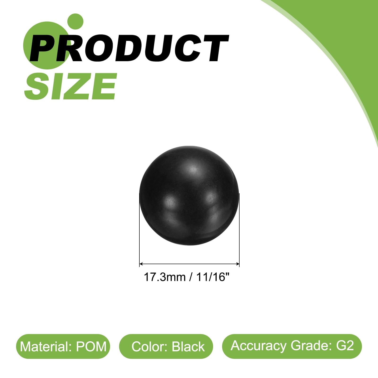 sourcing map 10 sfere per cuscinetti in plastica POM 11/16" (17,3 mm) G2 di precisione nero