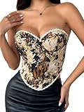 Ausing Donna Top Corsetto Rinascente Allacciatura Busto Vintage Bustier Top Moda Floreale Costume Mieder Top Lingerie, marrone, L