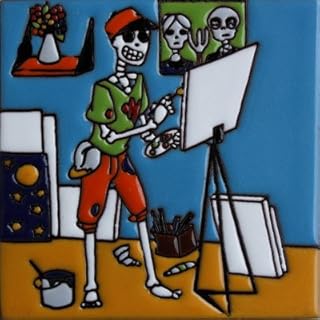 6x6 Artist. Day-of-The-Dead Clay Tile