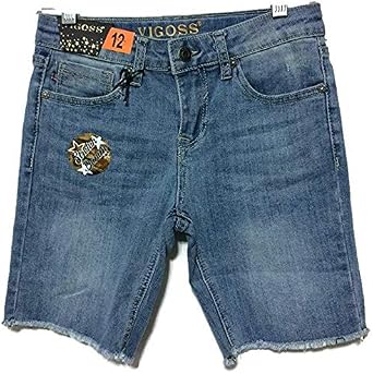 VIGOSS Girls Stretch Denim Shorts with Adjustable Waistband 14, Light Wash Denim