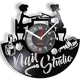 Timethink Nail Art Vinyl Record Wall Clock for Nail Salon Studio Art Business Logo Wall Decor Vintage Vinyl LP Silent 12' Wall Clock Battery Operated Manicurist Gift Girls Bedroom Living Room Decor