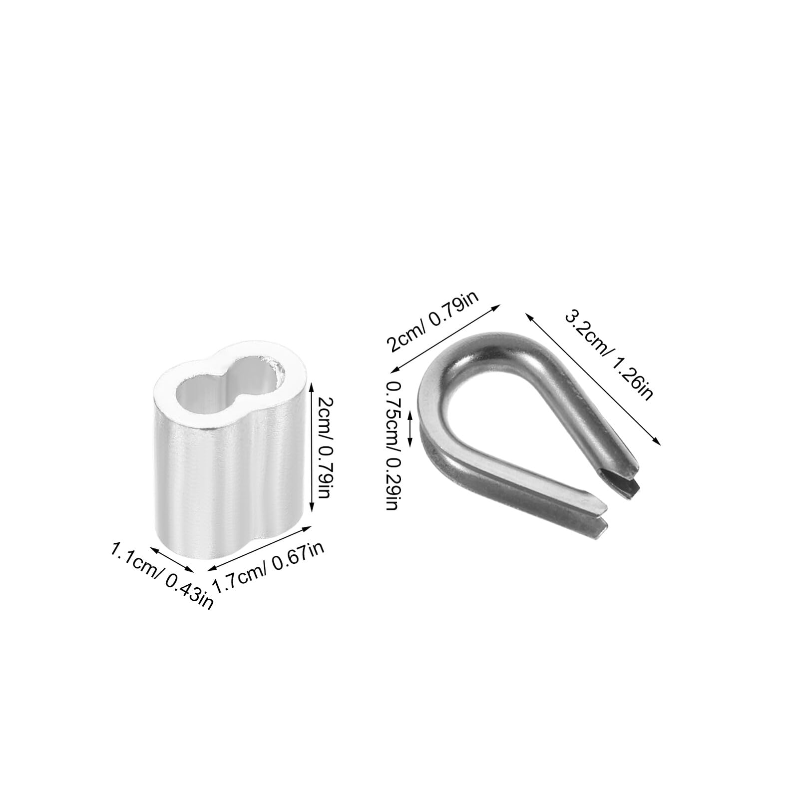 Kit Morsetti per Cavi in Acciaio Inossidabile e Alluminio 120 Pezzi Morsetto a Doppio Foro e Redancia per Cavi Metallici M5 Accessori per Sospensione e Fissaggio in Ambienti