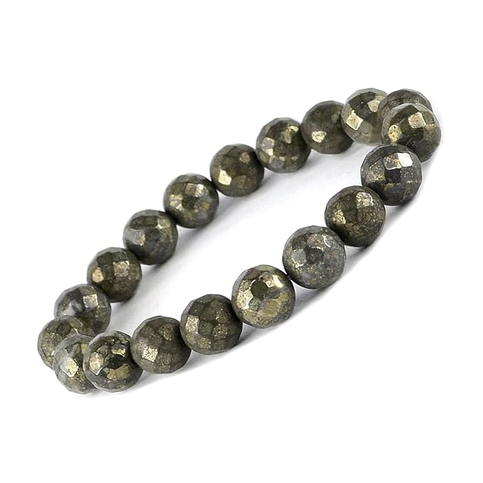Reiki Crystal Products Pyrite Bracelet Diamond Cut 10 mm Crystal Stone Bracelet for Reiki Healing and Crystal Healing Stone (Color : Golden)