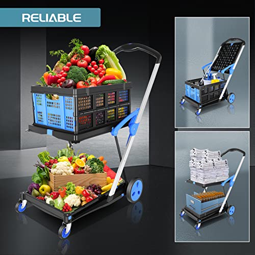 Multi Use Functional Collapsible Utility Cart,Collapsible Shopping Carts With Storage Crate Adjustable Shopping Cart Mobile Folding Trolley Lightweight, Storage Cart With Removable Basket Carries #TOP3