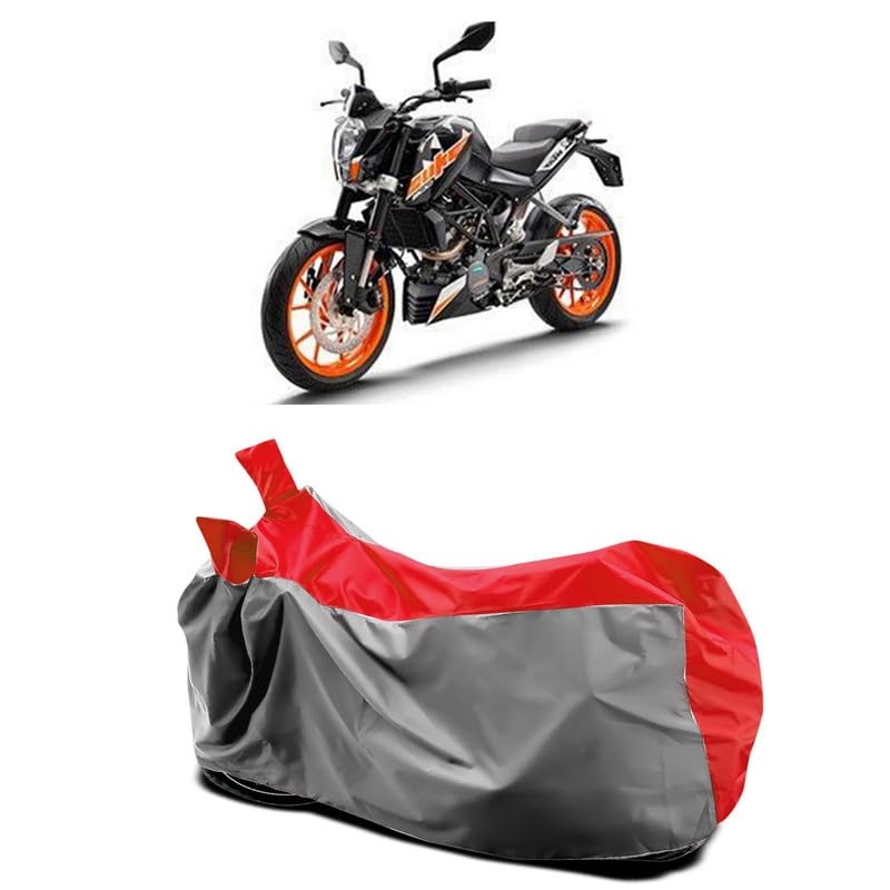 Image of DUFFEL-Two Wheeler Bike Body Cover Compatible for KTM 200 Duke Bs6 Heat Protectio /UV-Rays /Birds Dropping /DustProof /Waterproof All Variants [Gray Red]