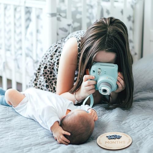 Image of Baby Monthly Milestone Cards, Wooden 3D Baby Milestone Signs, Double Sided Blue Monthly Baby Milestone for Newborn Boy Girl 1-12 Months Photos