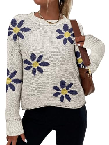 Zeagoo Women's Crew Neck Cropped Sweater 2025 Fall Long Sleeve Chunky Knit Pullover Sweater Tops