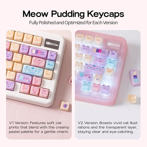 Image of KiiBOOM Cute Cat Keycaps Set, Mao Profile, Cat Shape | PC Keycap for MX Switch Mechanical Keyboard, Compatible with 60%, 65%, 75%, TKL, 96%, Full-Sized Layout (Meow Pudding)