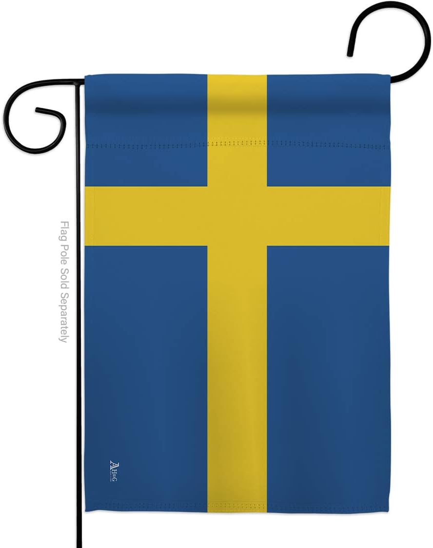 Sweden Burlap Garden Flag Set with Stand Regional Nationality Nation International World Country Particular Area Small Decorative Gift Yard House Banner Double-Sided Made In USA 13 X 18.5