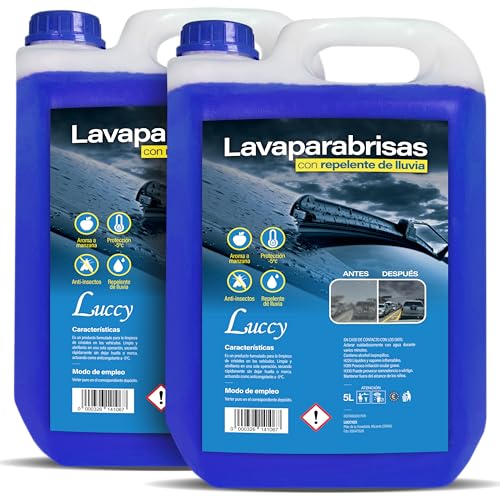 LUCCY Lavaparabrisas Coche Anti Lluvia - 10 Litros - Líquido Limpiaparabrisas Anticongelante Protección -5ºC