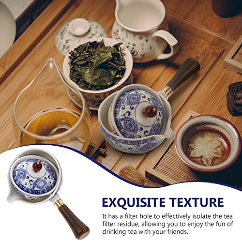 cabilock Tetera de Cerámica 1Pc Tetera de Porcelana Azul Y Blanca con Mango Lateral Conjunto de Té Retro Tetera de Mano - Imagen 3